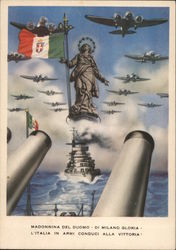 Virgin Mary Statue, Pride of Milan, Lead Our Italian Troops To Victory! Italy World War II Postcard Postcard Postcard