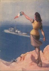 Mother Italy Salutes A War Ship, Sailing Towards Victory Postcard