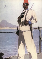 North african soldier looking to the horizon on a boat Postcard