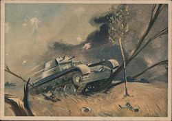 Tank in Battle, Censored by Wehrmacht Nazi Germany Postcard Postcard Postcard