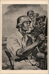 Drawing of Soldier at Anti-Aircraft or Artillery Gun Nazi Germany Postcard Postcard Postcard