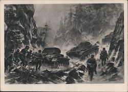 Written in Dutch and French, "German Tanks Capture the Pass Postcard