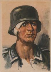 Drawing, Wounded Grenadier Soldier Postcard