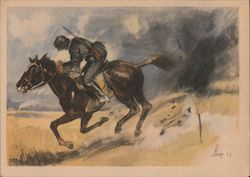 'The Messenger Rider", Horse, Battle Scene Nazi Germany Postcard Postcard Postcard