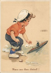 Propaganda WWII, Child w U-Boat, "Forward to the Enemy" Postcard