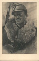 Soldier w Winter Gear, Fur, Binoculars Postcard