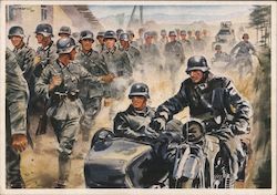 Infantry and Motorized Units, Motorcycle w Sidecar Nazi Germany Postcard Postcard Postcard