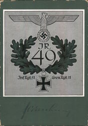 Knight's Cross, Iron Cross, w Laurel,  51st Infantry Nazi Germany Postcard Postcard Postcard