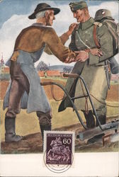 Soldier on Home Leave Meeting Farmer Nazi Germany Postcard Postcard Postcard