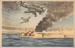 German Airplanes Attack Malta, Valetta Harbor Nazi Germany Postcard Postcard Postcard