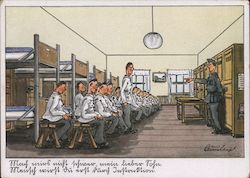 Military Humor, Soldiers in Barracks Being Inspected Postcard