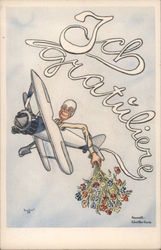 Military Humor, Biplane Pilot Offering Congratulations Nazi Germany Postcard Postcard Postcard