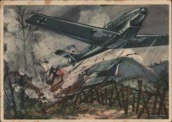 "The Victor", Airplane Flying over Downed Enemy Plane Nazi Germany Postcard Postcard Postcard