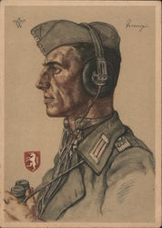 Knight's Cross Recipient w Binoculars, Radio Headsetarecoipient Nazi Germany Postcard Postcard Postcard