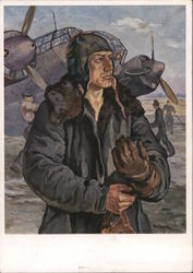 Art Exhibit of the Luftwaffe, "Art from the Front 1942", Flyer, Airplane of War", Portrait of a Soldier Nazi Germany Postcard Po Postcard