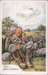 Military Humor, Soldiers Dreaming of  a Bed Nazi Germany Postcard Postcard Postcard