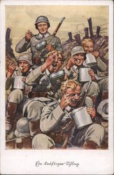 Soldiers at Mess, Field Kitchen, In Trench, Eating Soup Nazi Germany Postcard Postcard Postcard