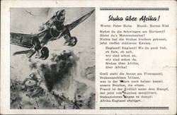 Luftwaffe, Stuka Airplane Over Africa, Song w Lyrics Nazi Germany Postcard Postcard Postcard