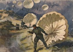 Paratroopers on Crete, Prachutes, Battle Scene, Calendar Illustration for Fund for War Victims Nazi Germany Postcard Postcard Postcard