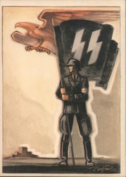 Day of the German Police, 1941, w SS Flag, Security Police in War Service Postcard