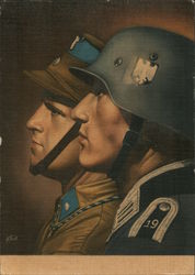 Potrtrait of S.A. Man, German Soldier with Helmet, Feldpost Postcard