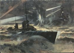 Navy Torpedo Boat Attacjking British Battleship by Night, Calendar for Nazi Fund for War Victims Postcard