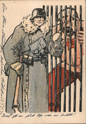 Propaganda, German Soldier in Winter Gear with Stalin in Cage Nazi Germany Postcard Postcard Postcard