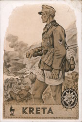 Soldier on Crete 1941, Tropical Uniform, Edelweiss Nazi Germany Postcard Postcard Postcard