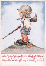 Child in Uniform, Little Boy with Rifle and helmet Nazi Germany Postcard Postcard Postcard