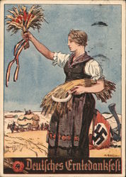 Thanksgiving Festival 1934, Strong Woman at Harvest, Swastika Nazi Germany Postcard Postcard Postcard