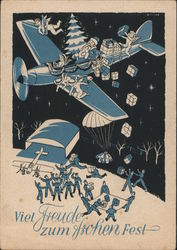 Santa Claus in Airplane with Cherubs,  Christmas Tree, Delivering Gifts to Soldiers Nazi Germany Postcard Postcard Postcard