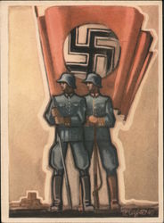 Day of the German Police, 1941, w SS Flag, Security Police in War Service Postcard