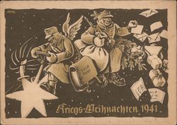 Wartime Christmas 1941, German Soldiers as Angels with Letters and Gifts, Christms Tree Nazi Germany Postcard Postcard Postcard