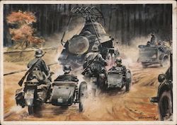 Observation Troops in the Vanguard with an Armored Vehicle Nazi Germany Postcard Postcard Postcard