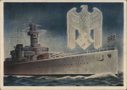 "The German Armed Forces", Navy, Battleship at Sea Nazi Germany Gottfried Klein Postcard Postcard Postcard