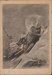 Fighter Airplane Pursuing British Plane in Dogfight Postcard