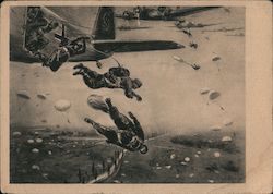 Paratroopers Parachuting from Airplane Postcard