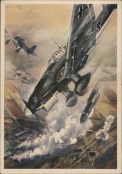 Dive-fighter-bomber on the Attack Nazi Germany Postcard Postcard Postcard