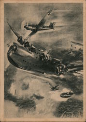 English Flying Boat Sunderland Shot Down by A Messerschmitt Postcard