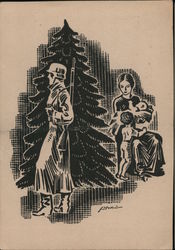 Christmas at the Front, 1941, Soldier Thinks of Wife & Children, XMas Tree Postcard