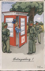 Military Humor, "Under Siege", Woman in Phone Booth Postcard