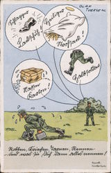 Military Humor, Soldier w heavy Burden Dreaming of Bed, Clean Shoes, Rations, MP Postcard