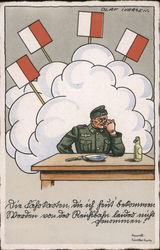 Military humor, Soldier w Empty Plate and Beer with Aviation Symbols Postcard