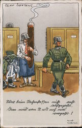 Military Humor, Soldier Dressed as Woman in Helmet with Huge Cigar Nazi Germany Postcard Postcard Postcard