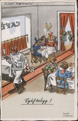 Military Humor, Soldiers Looking at Women in Fine Cafe Postcard