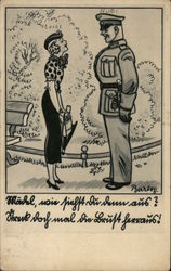 military Humor, Soldier with Pretty Girl He KnewrBefore Being in the Army Nazi Germany Postcard Postcard Postcard