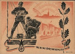 German Soldiers at Vienna, St. Stefans Cathedral, Ferris Wheel, Oak Leaf Postcard