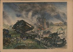 Tank Battle, Drawn by Lance Corporal H. Karl Postcard