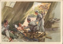 "The Work of the German Red Cross",  Field Hospital w Wounded Soldiers Postcard