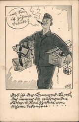 Mlitary Humor, Soldier Returning Home w Gifts and Cigar, "Now I Am Really Loved" Postcard